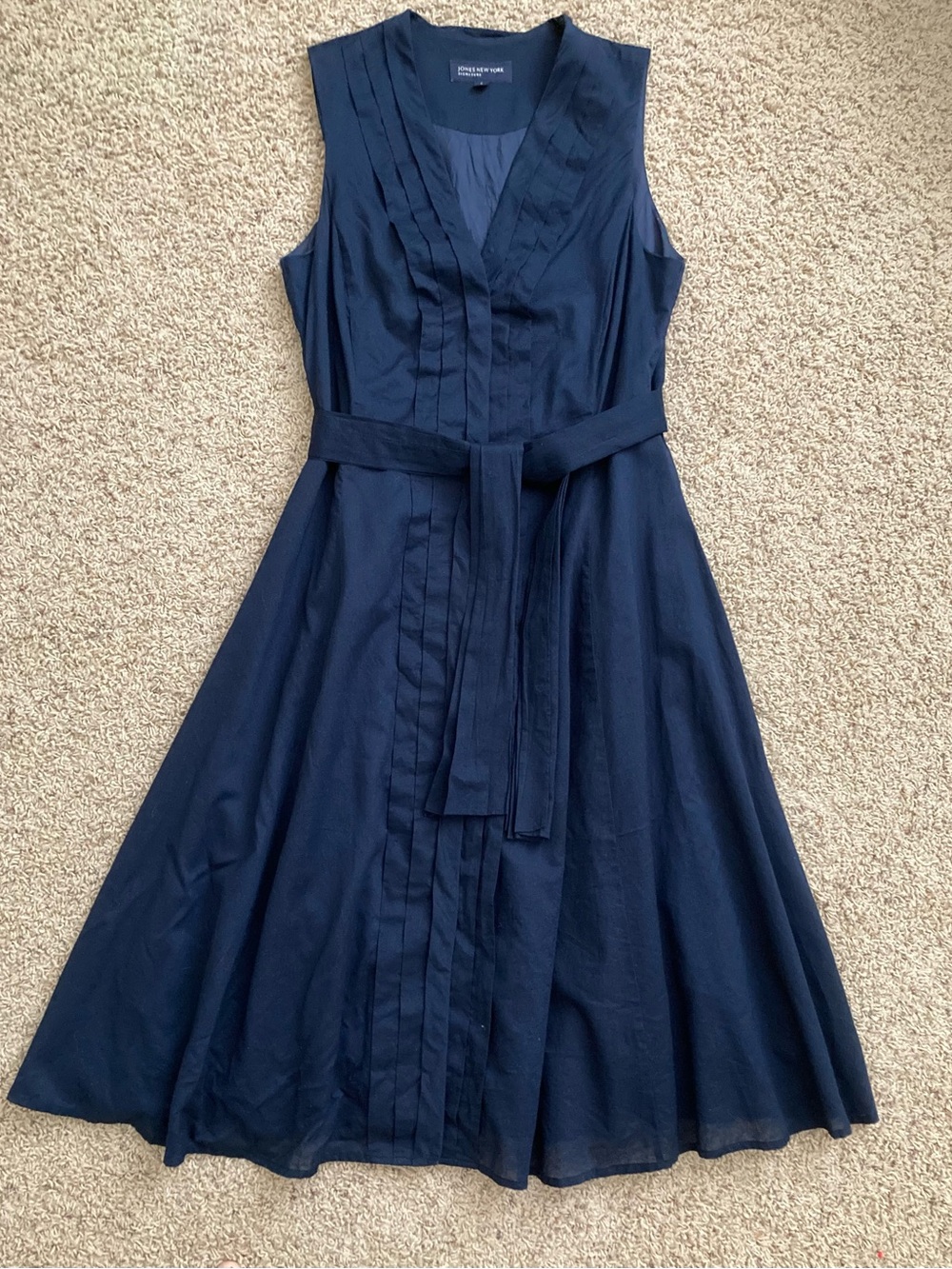 Jones New York Navy Sleeveless Midi Dress with Self-Tie Belt